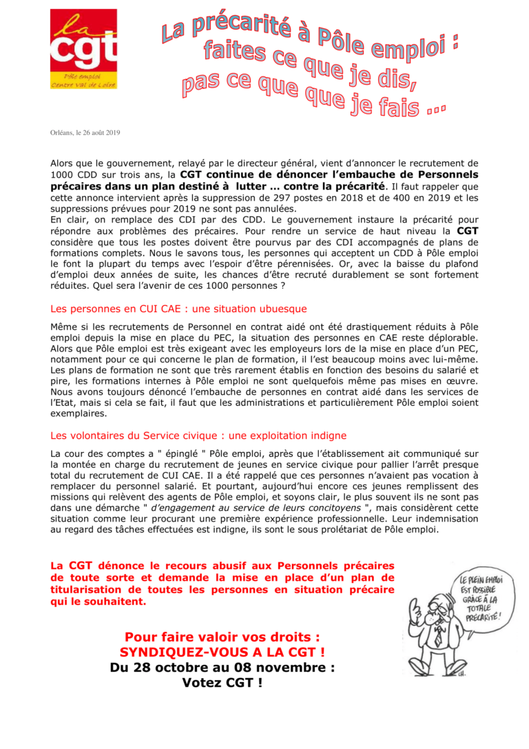 La précarité à Pôle emploi CGT Pôle emploi Centre Val de Loire